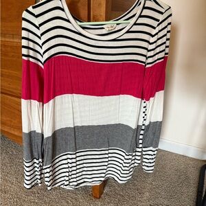 Stylish Striped Women's Top - Pink, White, Gray